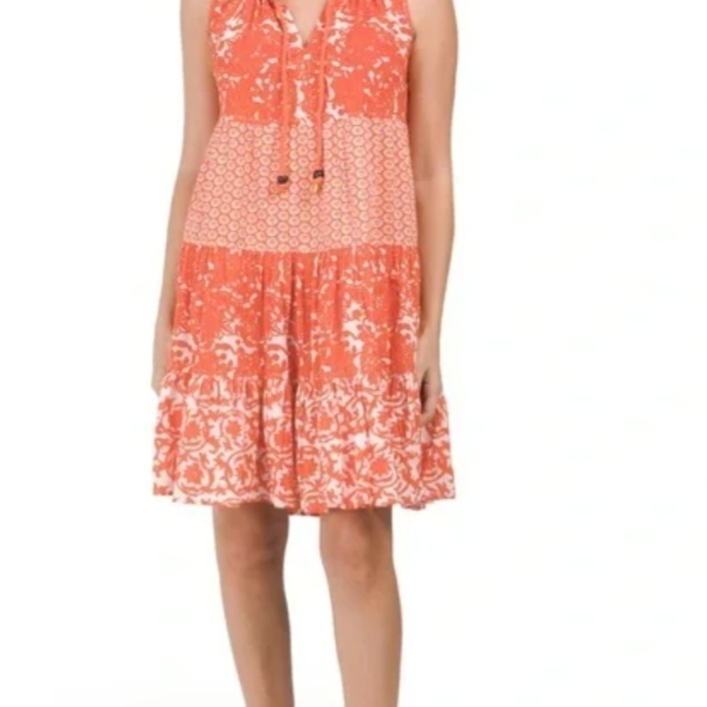 Chelsea & Theodore Orange Floral Mini Dress Small 1388